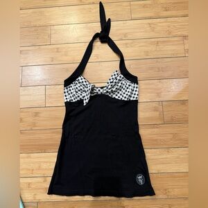 Vive Maria black and white gingham  halter top with bow detail Sz XS